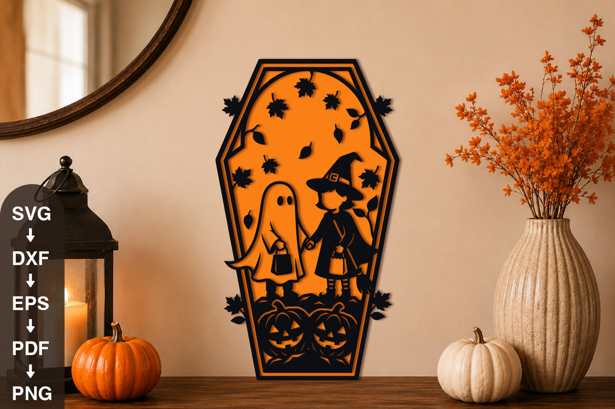 Cute Ghost Witch Halloween Coffin SVG