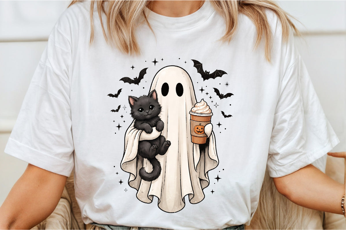 Cute Ghost and Black Cat Halloween PNG