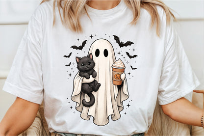 Cute Ghost and Black Cat Halloween PNG