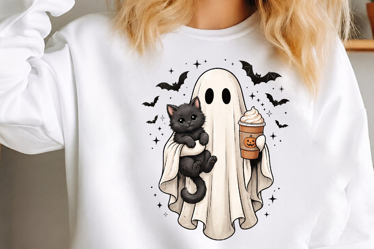 Cute Ghost and Black Cat Halloween PNG