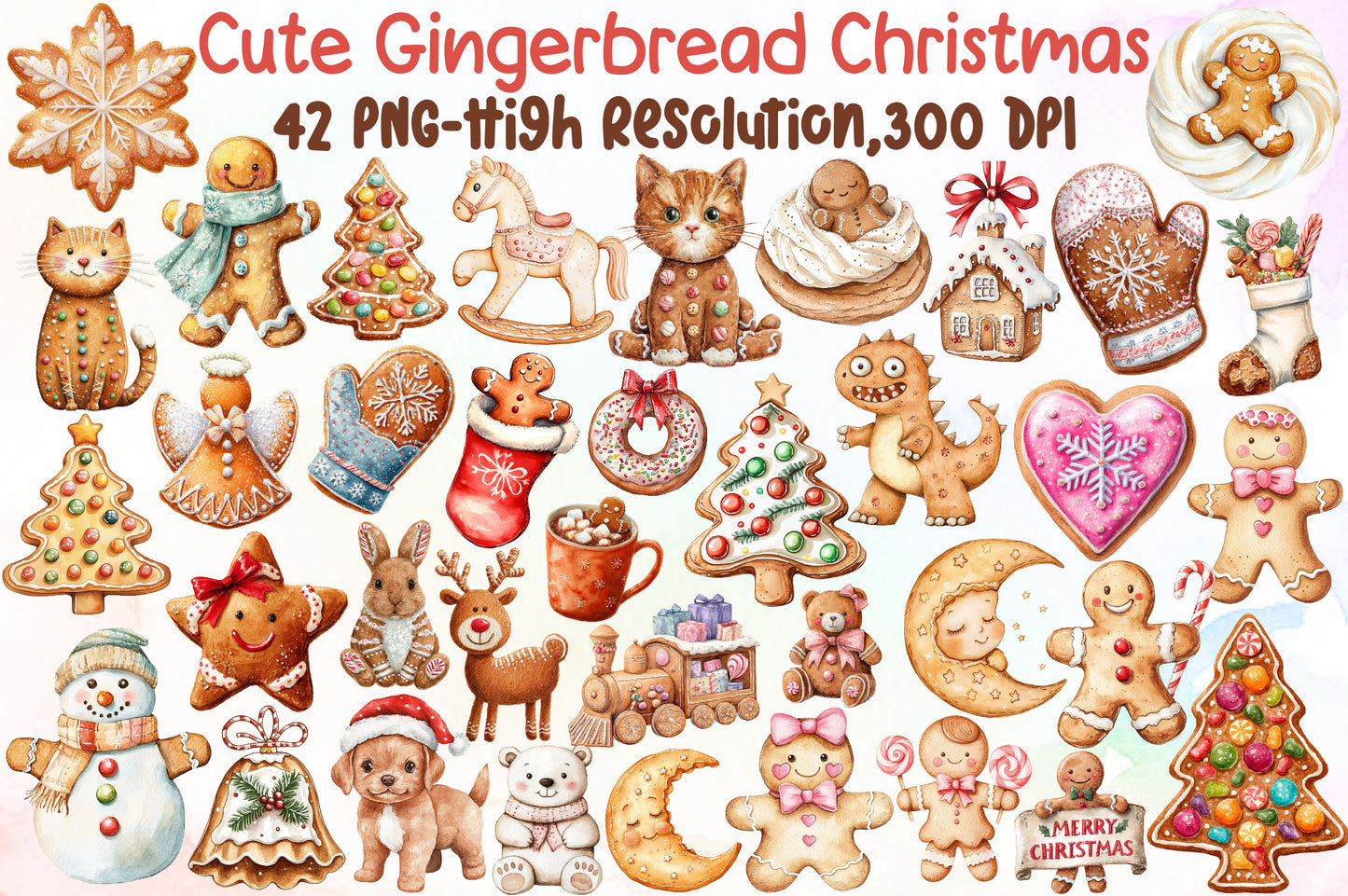 Cute Gingerbread Christmas Clipart PNG Bundle Commercial Use