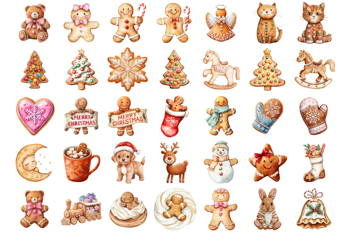 Cute Gingerbread Christmas Clipart PNG Bundle Commercial Use