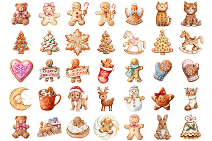 Cute Gingerbread Christmas Clipart PNG Bundle Commercial Use