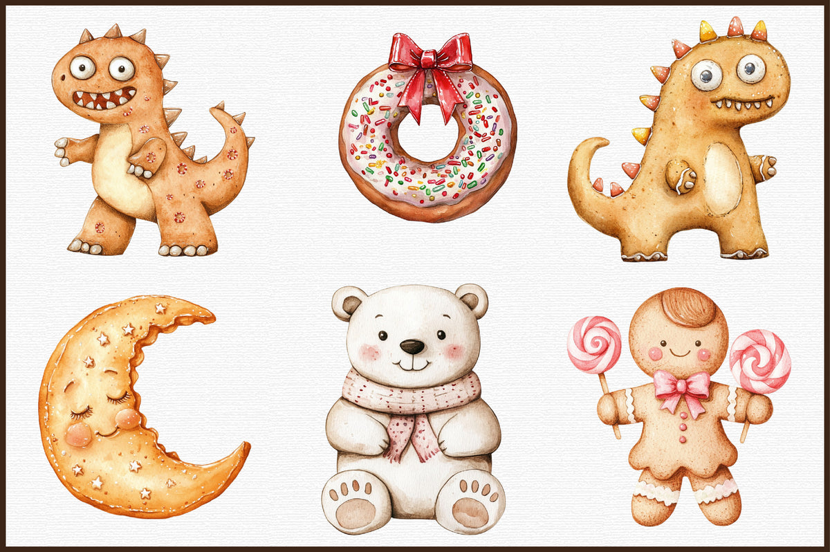 Cute Gingerbread Christmas Clipart PNG Bundle Commercial Use