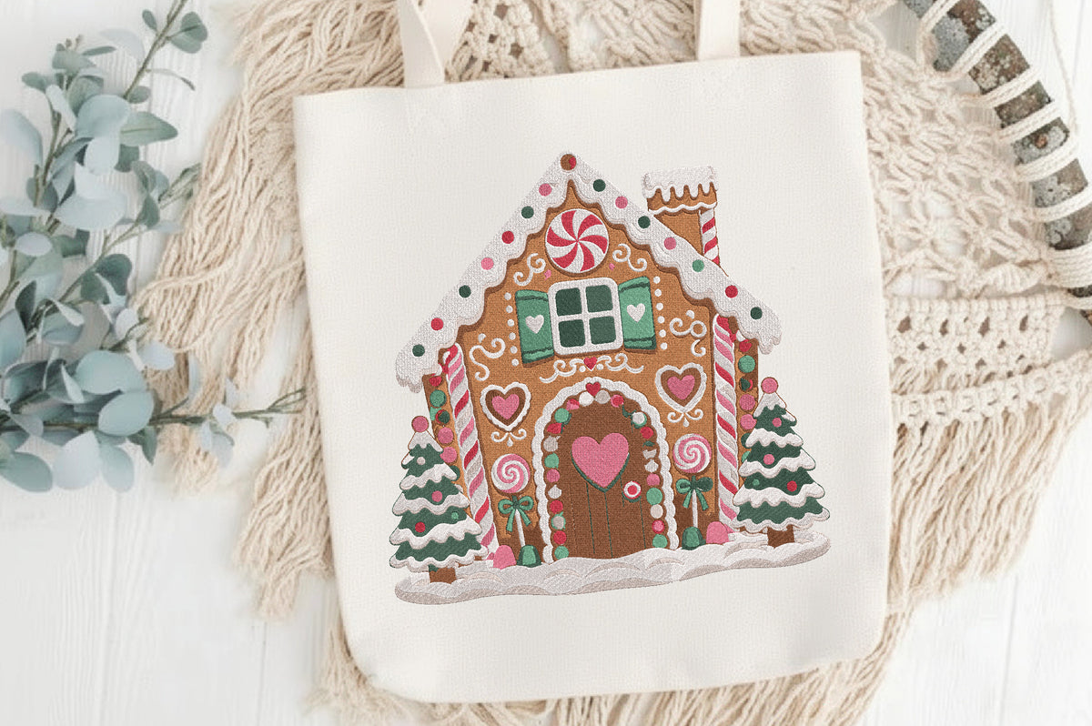 Cute Gingerbread House Embroidery Design – Adorable Christmas Gingerbread Machine Embroidery Pattern, Festive Holiday Embroidery Design