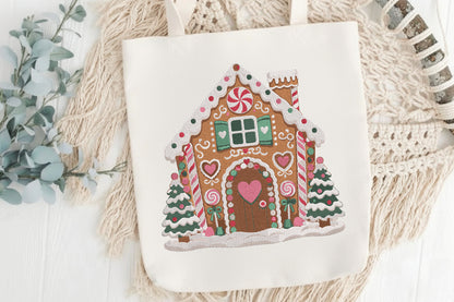 Cute Gingerbread House Embroidery Design – Adorable Christmas Gingerbread Machine Embroidery Pattern, Festive Holiday Embroidery Design