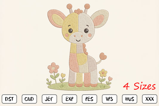 Cute Giraffe Embroidery Design, Adorable Giraffe Nursery Machine Embroidery Pattern, Kawaii Baby Giraffe Embroidery Design