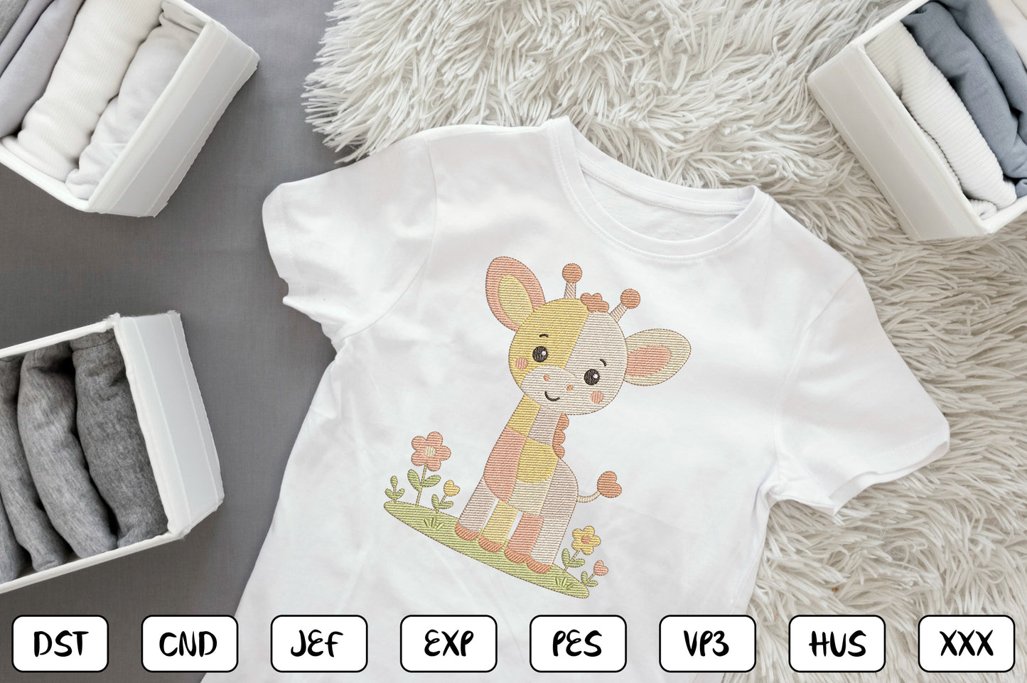 Cute Giraffe Embroidery Design, Adorable Giraffe Nursery Machine Embroidery Pattern, Kawaii Baby Giraffe Embroidery Design