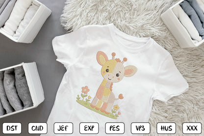 Cute Giraffe Embroidery Design, Adorable Giraffe Nursery Machine Embroidery Pattern, Kawaii Baby Giraffe Embroidery Design