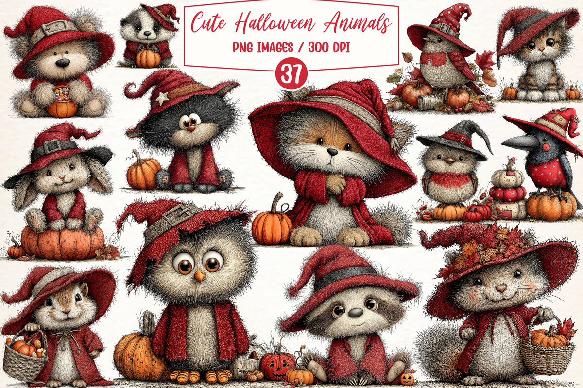 Cute Halloween Animals PNG | 37 PNG Spooky Animal Clipart Bundle
