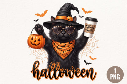 Cute Halloween Black Cat PNG