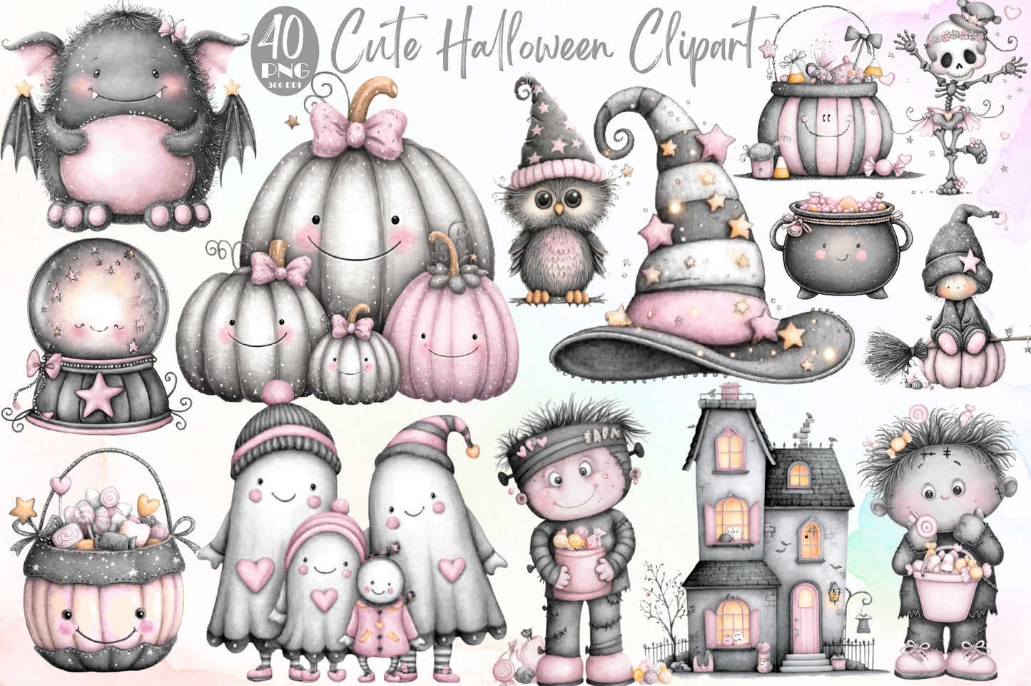 Cute Halloween Clipart PNG Bundle Commercial Use