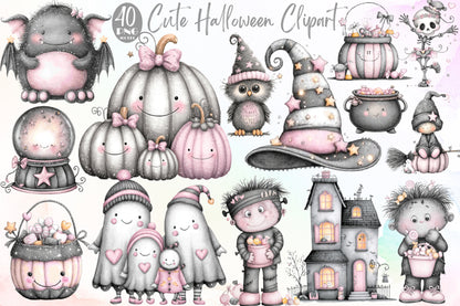 Cute Halloween Clipart PNG Bundle Commercial Use