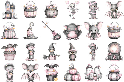 Cute Halloween Clipart PNG Bundle Commercial Use