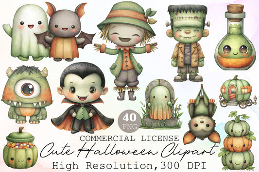 Cute Halloween Clipart PNG Bundle Commercial Use