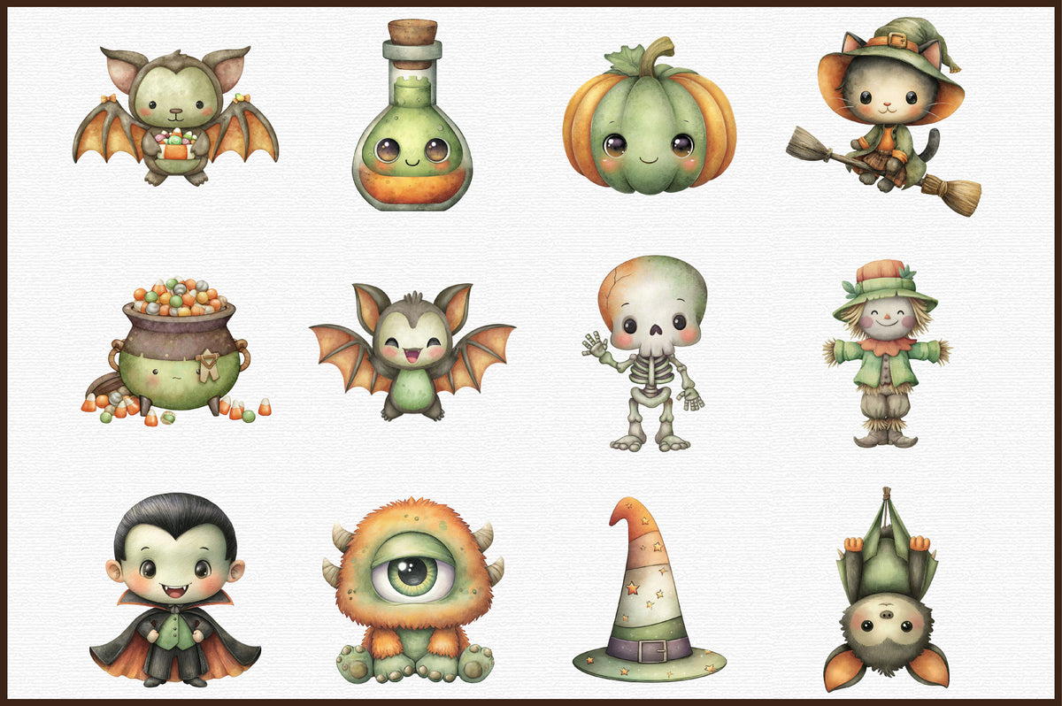 Cute Halloween Clipart PNG Bundle Commercial Use