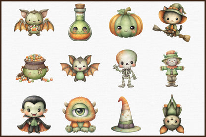 Cute Halloween Clipart PNG Bundle Commercial Use