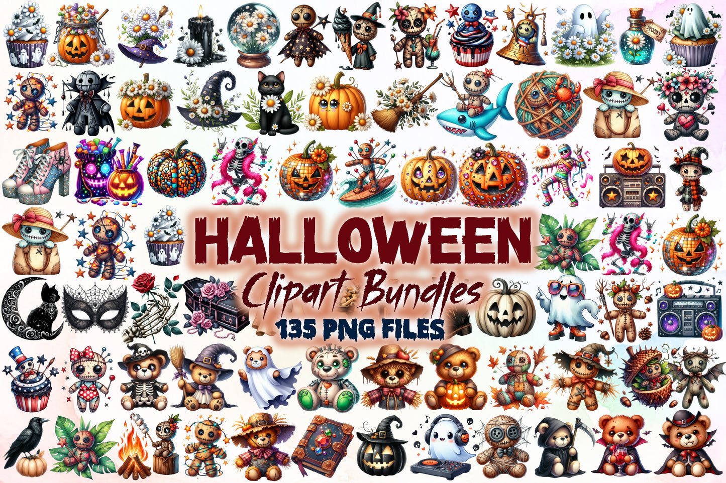 Cute Halloween Clipart Bundle Gothic Voodoo Doll PNG