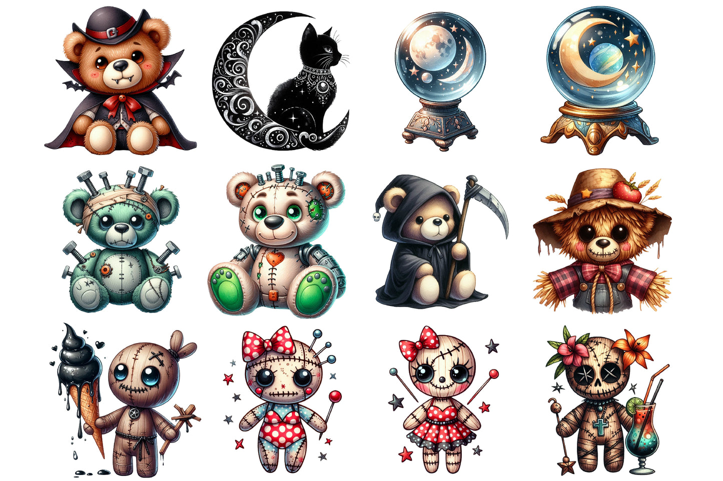 Cute Halloween Clipart Bundle Gothic Voodoo Doll PNG