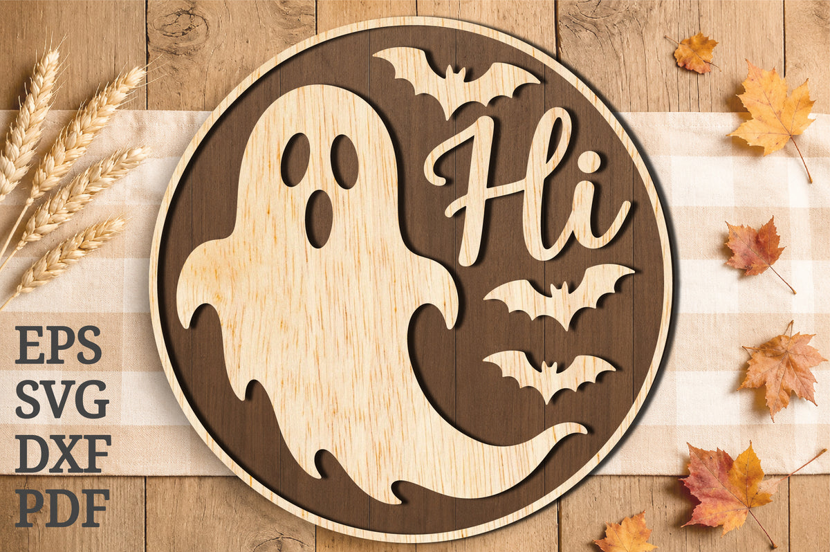 Cute Halloween Ghost Hi SVG Cut File