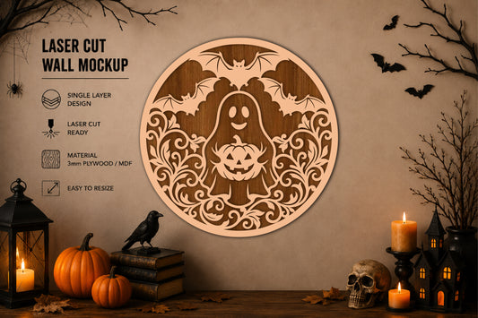 Cute Halloween Ghost Pumpkin Laser Cut SVG