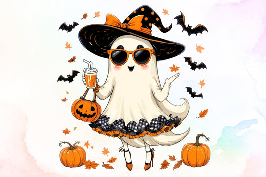 Cute Coquette Halloween Ghost Witch PNG Clipart