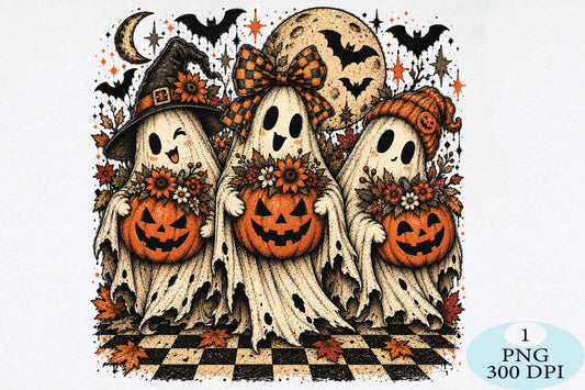 Cute Halloween Ghosts Pumpkin PNG Clipart