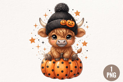 Cute Halloween Highland Cow PNG