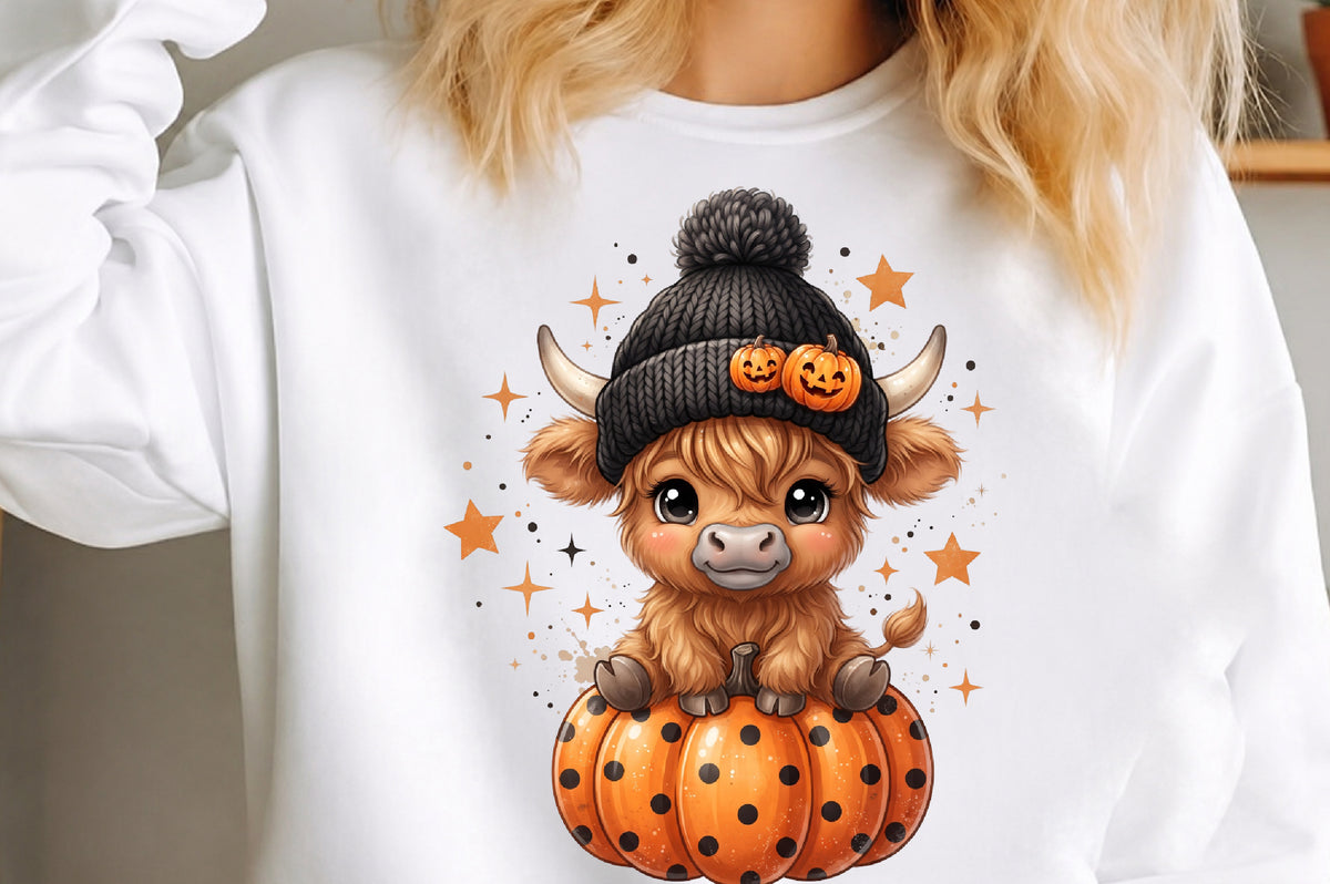 Cute Halloween Highland Cow PNG