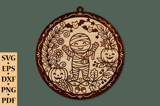 Cute Halloween Mummy Ornament Laser Cut SVG