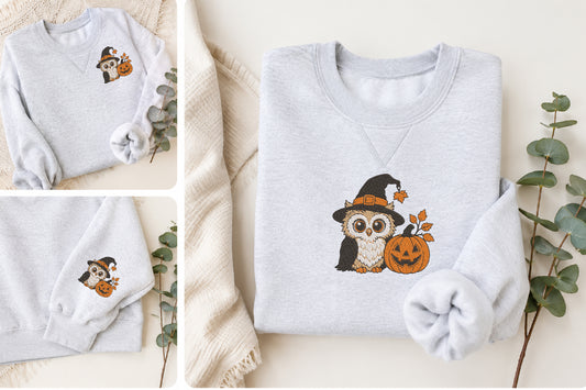 Cute Halloween Owl Embroidery Design – Adorable Spooky Owl Machine Embroidery Pattern, Halloween & Fall Embroidery Design