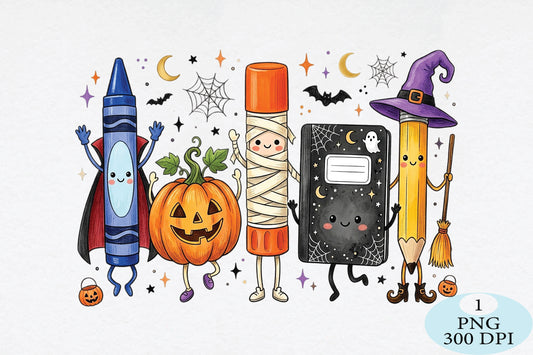 Cute Halloween School Supplies PNG
