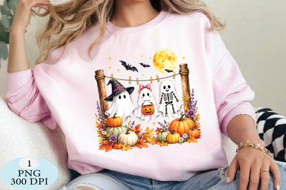 Cute Hanging Ghost Halloween Fall PNG