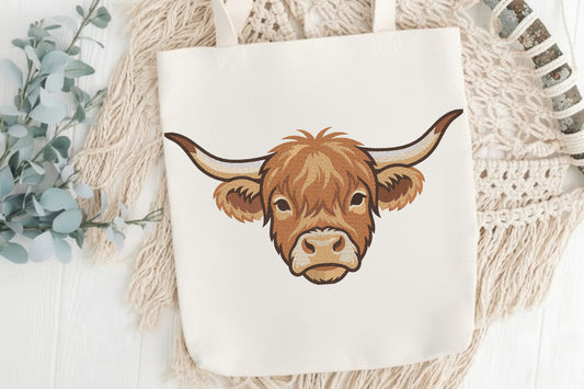 Cute Highland Cow Embroidery Design – Adorable Highland Cow Machine Embroidery Pattern, Farmhouse Animal Embroidery Design