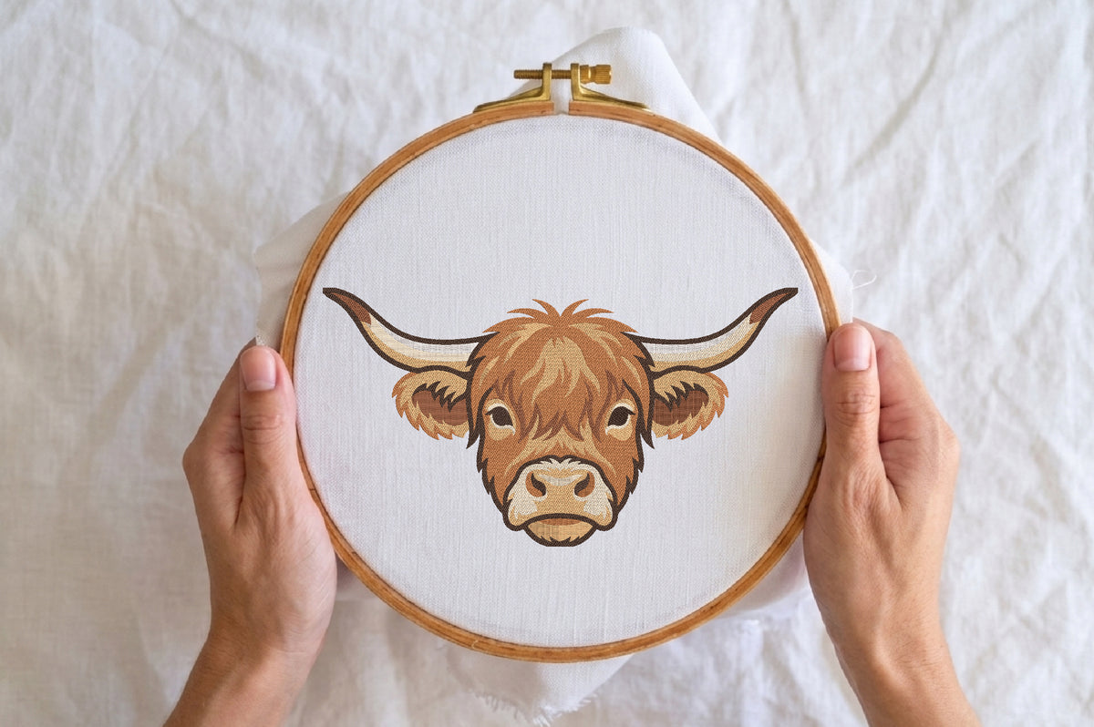 Cute Highland Cow Embroidery Design – Adorable Highland Cow Machine Embroidery Pattern, Farmhouse Animal Embroidery Design