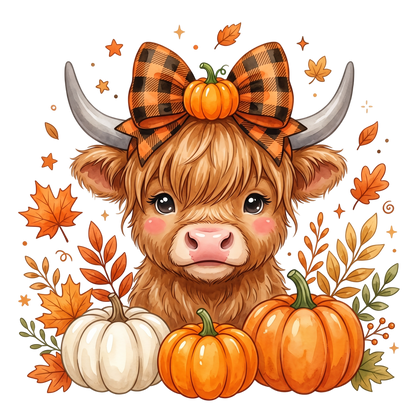 Cute Highland Cow Fall PNG Autumn Pumpkin Sublimation Design