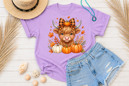 Cute Highland Cow Fall PNG Autumn Pumpkin Sublimation Design