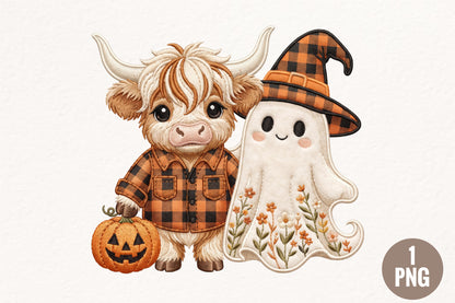 Cute Highland Cow Halloween PNG