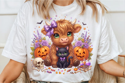 Cute Highland Cow Halloween PNG