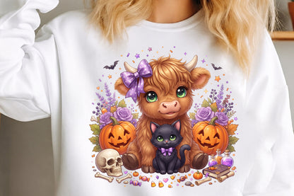 Cute Highland Cow Halloween PNG