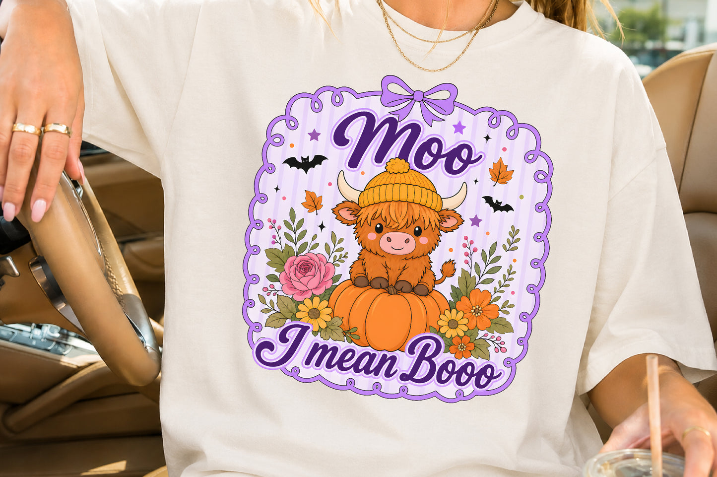 Cute Highland Cow Halloween PNG Moo Boo Autumn Sublimation Design