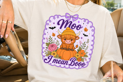 Cute Highland Cow Halloween PNG Moo Boo Autumn Sublimation Design