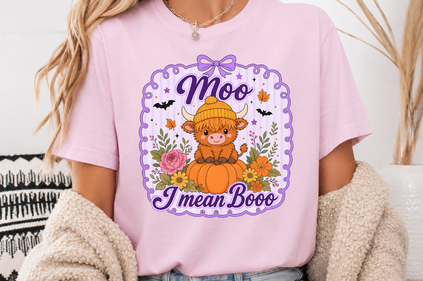 Cute Highland Cow Halloween PNG Moo Boo Autumn Sublimation Design