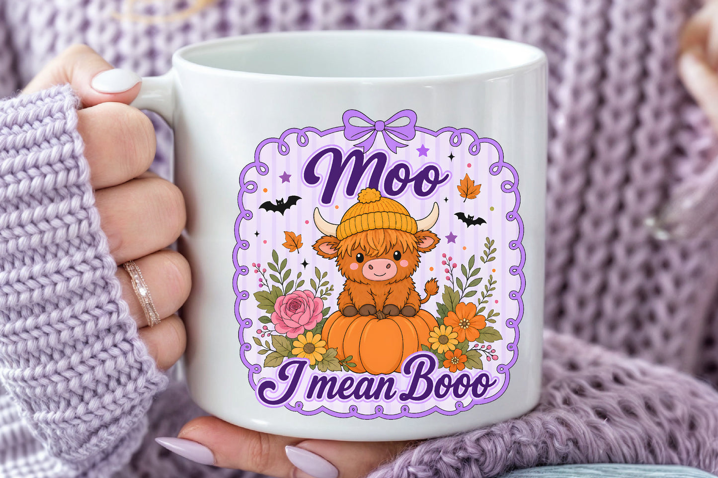 Cute Highland Cow Halloween PNG Moo Boo Autumn Sublimation Design