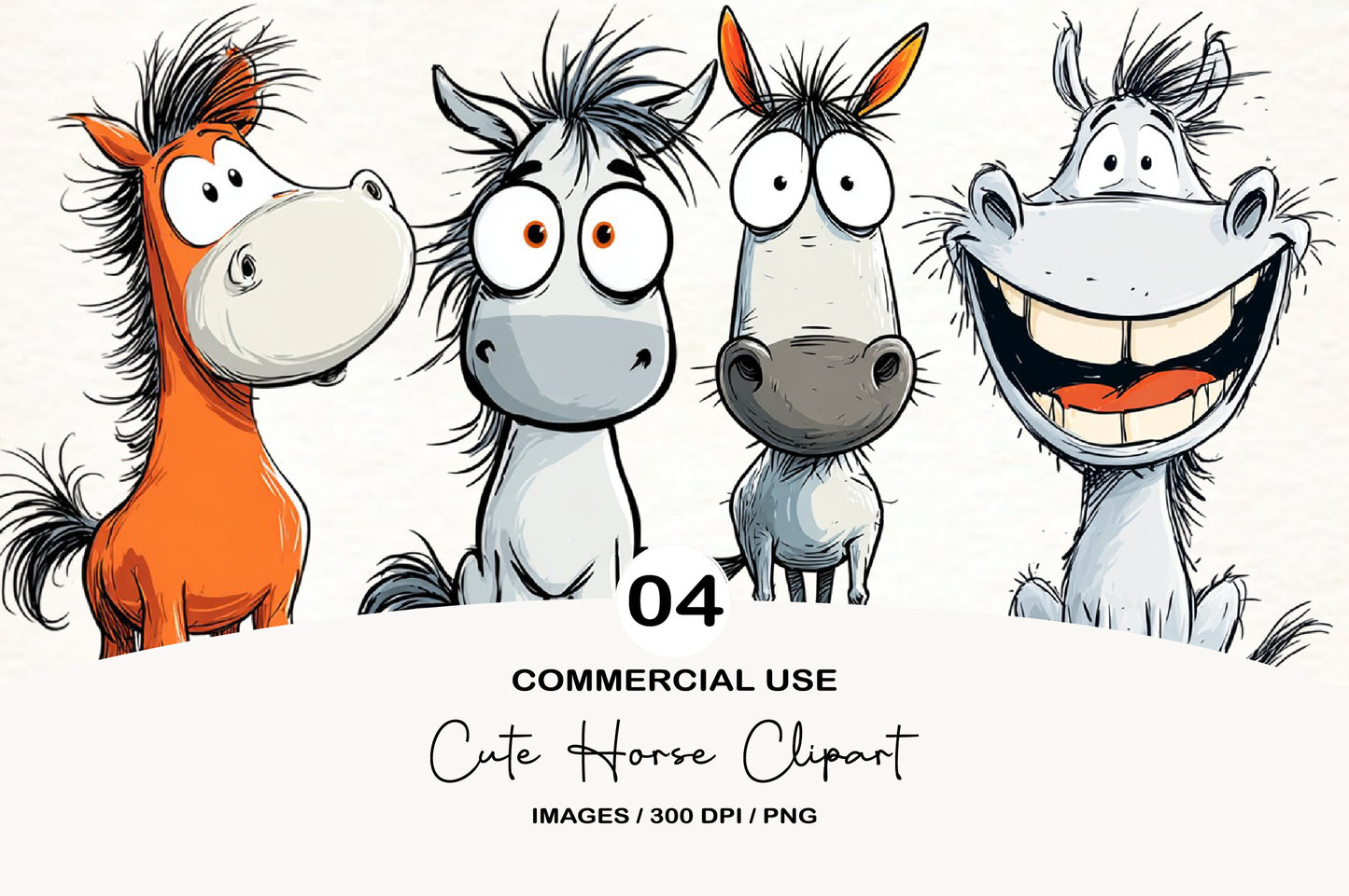 Cute Horse Clipart Bundle | Adorable Watercolor Horse PNG | Kawaii Pony Clipart