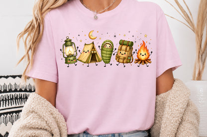 Cute Kawaii Camping Doodle PNG Lantern Tent Sleeping Bag Backpack Campfire Sublimation