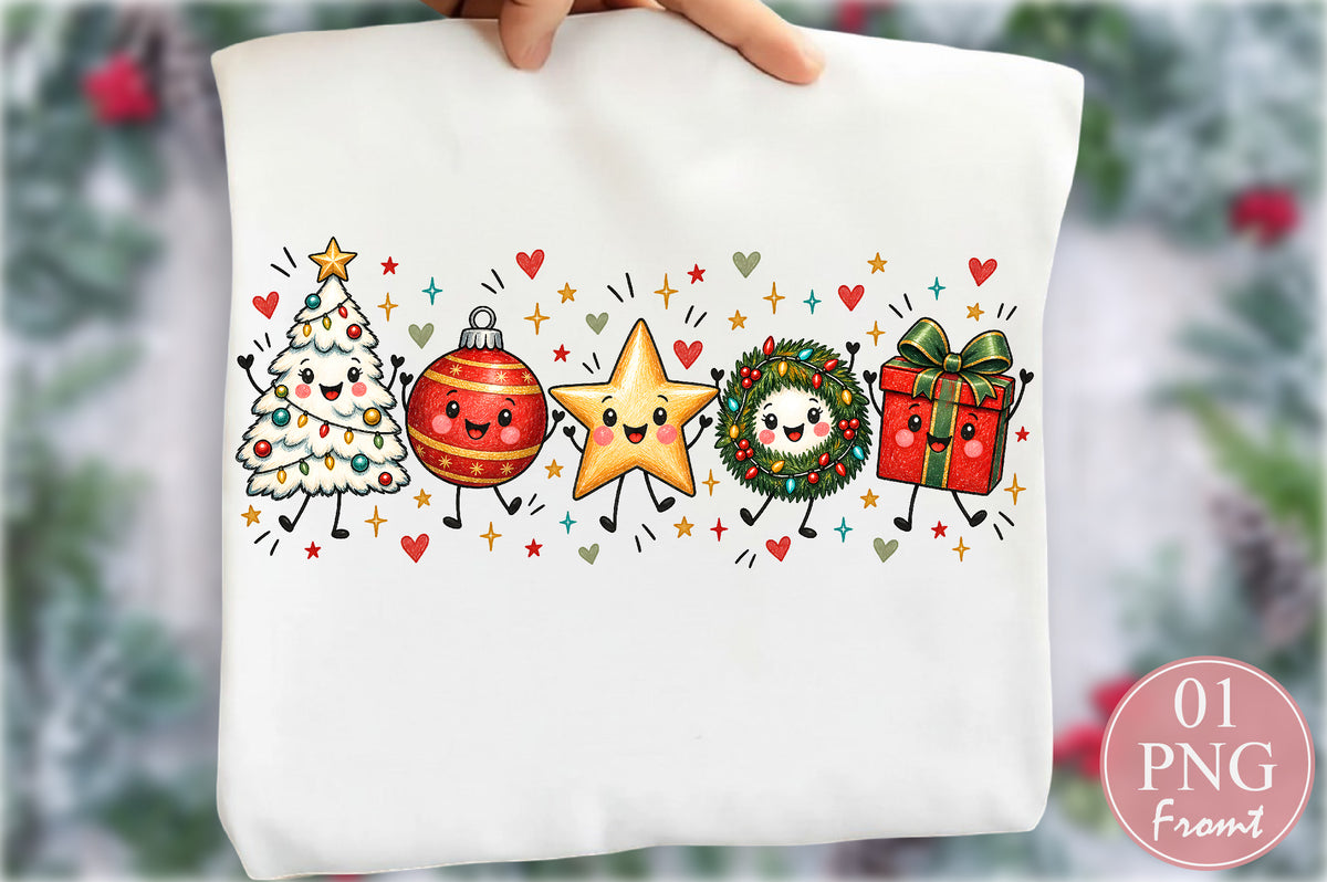 Cute Kawaii Christmas Characters PNG Holiday Sublimation Design