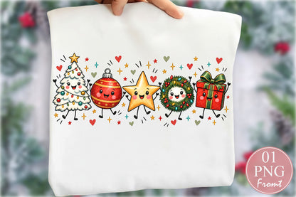Cute Kawaii Christmas Characters PNG Holiday Sublimation Design