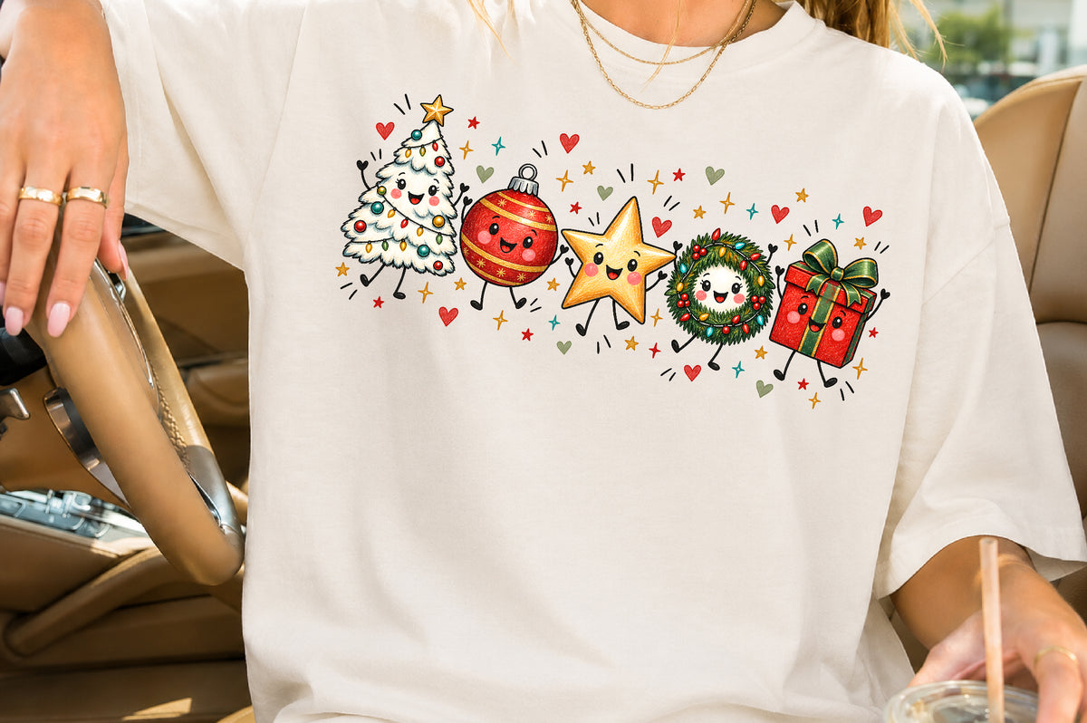 Cute Kawaii Christmas Characters PNG Holiday Sublimation Design