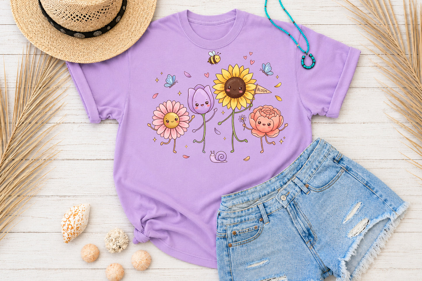 Cute Kawaii Flowers PNG Sweet Floral Sublimation Design